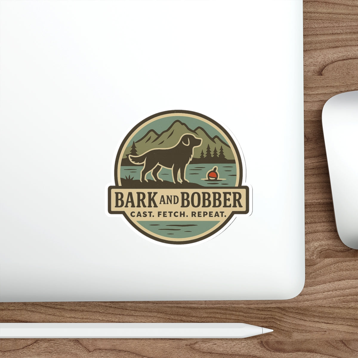 Die-Cut Dog Themed Stickers, Outdoor Adventure Vinyl Decals, Gift for Dog Lovers, Nature Sticker Set, Bark and Bobber Design