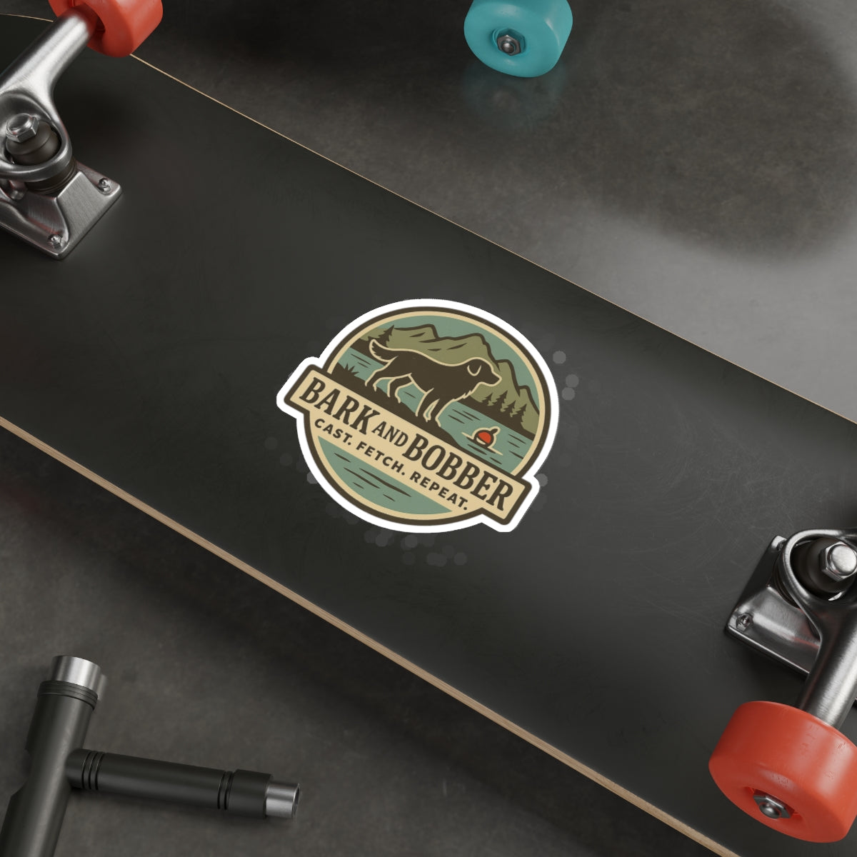 Die-Cut Dog Themed Stickers, Outdoor Adventure Vinyl Decals, Gift for Dog Lovers, Nature Sticker Set, Bark and Bobber Design