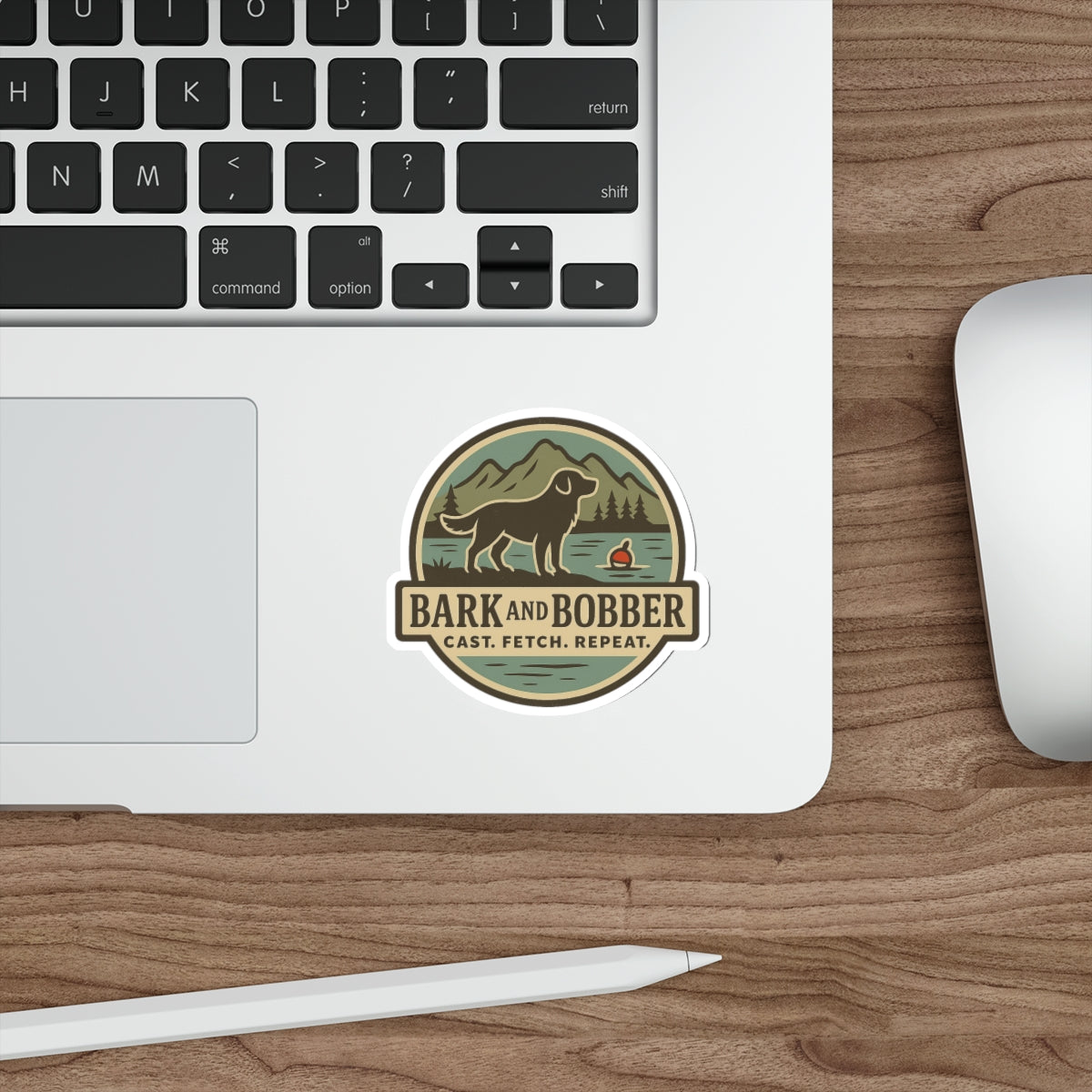 Die-Cut Dog Themed Stickers, Outdoor Adventure Vinyl Decals, Gift for Dog Lovers, Nature Sticker Set, Bark and Bobber Design