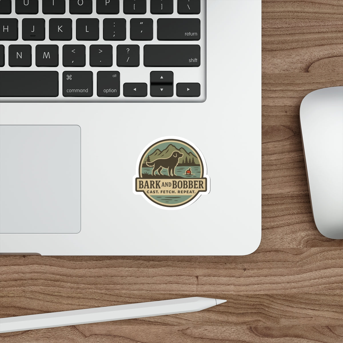 Die-Cut Dog Themed Stickers, Outdoor Adventure Vinyl Decals, Gift for Dog Lovers, Nature Sticker Set, Bark and Bobber Design