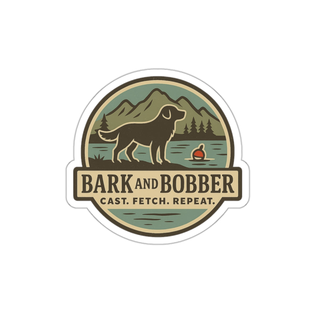 Die-Cut Dog Themed Stickers, Outdoor Adventure Vinyl Decals, Gift for Dog Lovers, Nature Sticker Set, Bark and Bobber Design