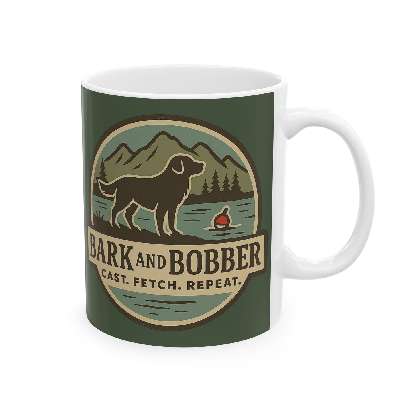 Outdoor Adventure Ceramic Mug, Camping Gift, Fishing and Dog Lover Mug, Nature Lover Drinkware, Hiking Coffee Cup