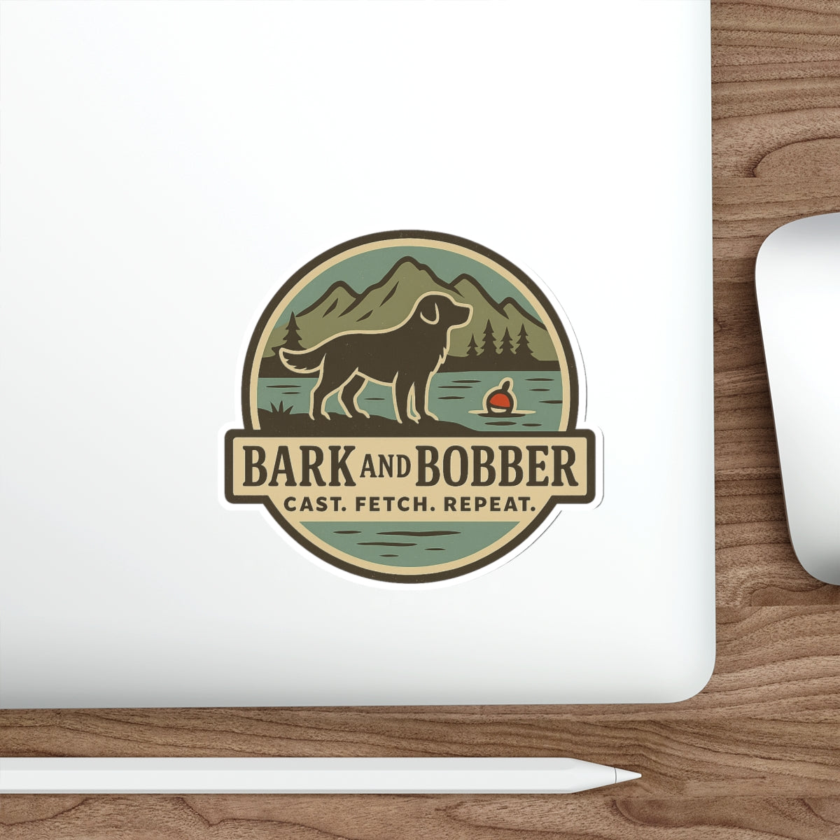 Die-Cut Dog Themed Stickers, Outdoor Adventure Vinyl Decals, Gift for Dog Lovers, Nature Sticker Set, Bark and Bobber Design