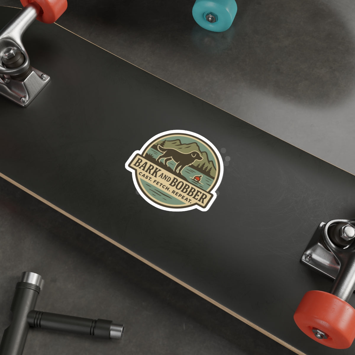 Die-Cut Dog Themed Stickers, Outdoor Adventure Vinyl Decals, Gift for Dog Lovers, Nature Sticker Set, Bark and Bobber Design