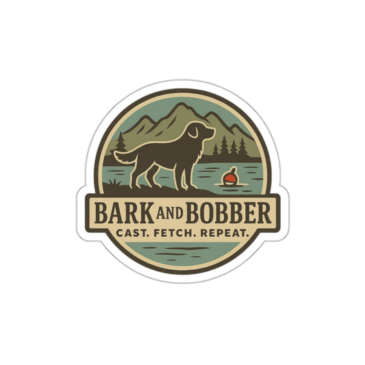 Die-Cut Dog Themed Stickers, Outdoor Adventure Vinyl Decals, Gift for Dog Lovers, Nature Sticker Set, Bark and Bobber Design