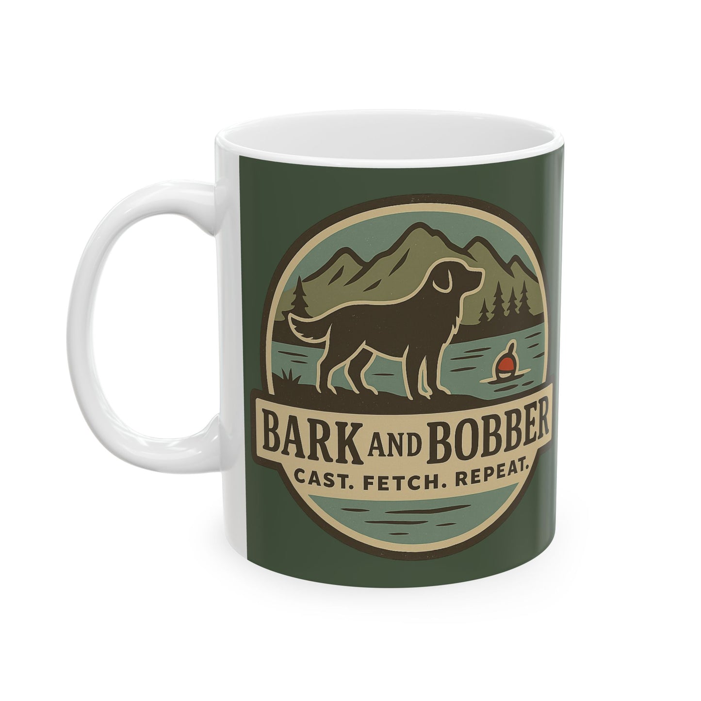 Outdoor Adventure Ceramic Mug, Camping Gift, Fishing and Dog Lover Mug, Nature Lover Drinkware, Hiking Coffee Cup