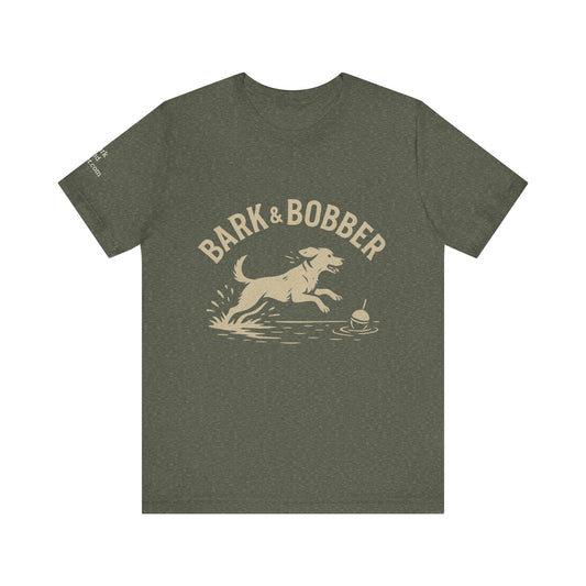 Dog Lover's Tee - Bark & Bobber, Outdoor Adventure Shirt, Gift for Dog Owners, Pet Lover Apparel, Fishing Trip Tee